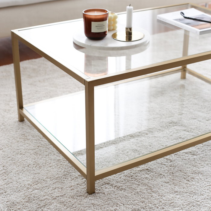 Hanah Home Astro Mesa de Centro con Cristal Templado Dorado